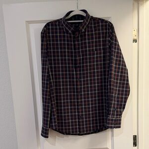 Mizzen+Main Navy and Orange Plaid Button-Down Shirt